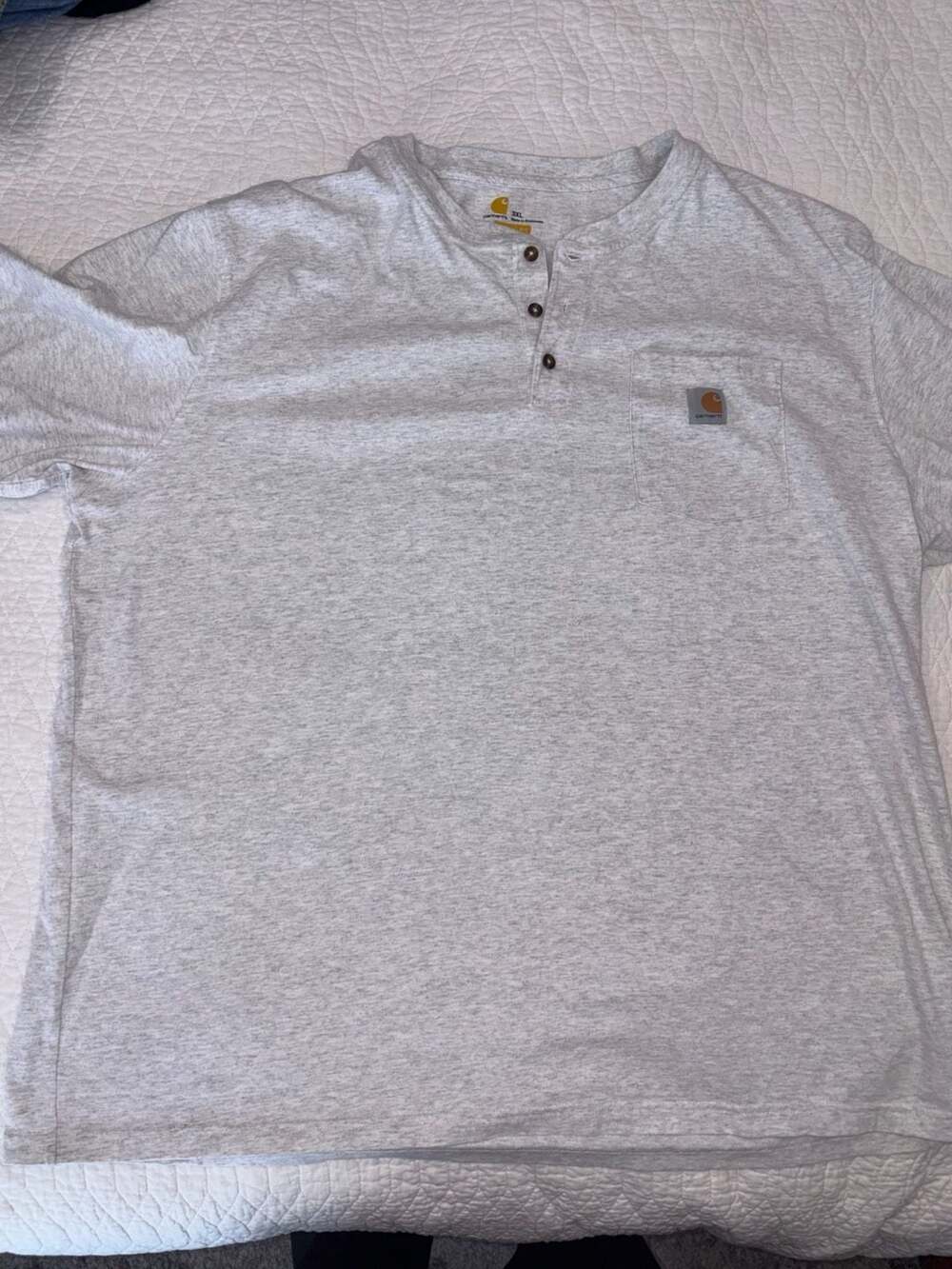 Carhartt Men’s 3XL Original Fit Henley Shirt Gray Short Sleeve Pocket Logo